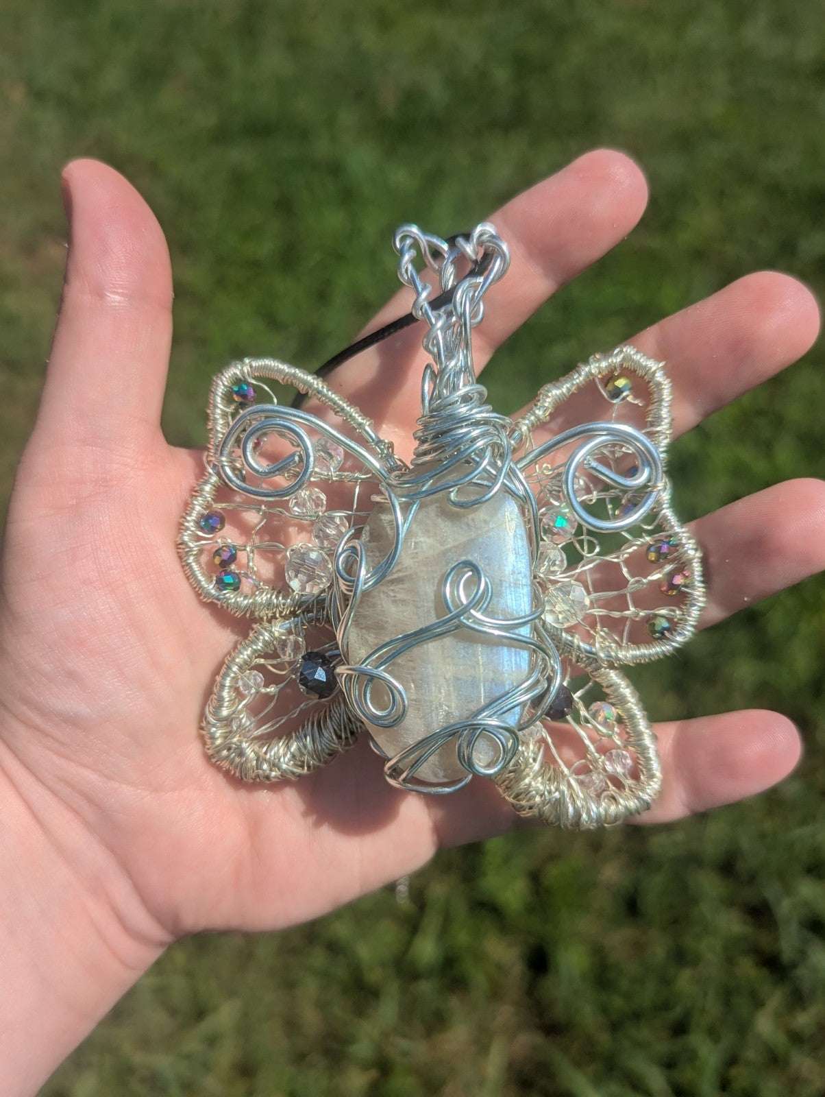 Handmade Sun and Moonstone Butterfly Necklace | Crystal Arborist