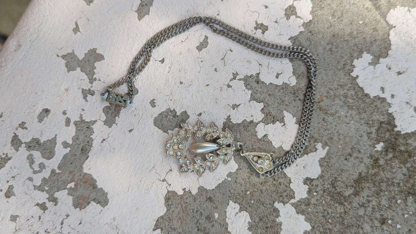 Rhinestone And Pearl Vintage Necklace | Crystal Arborist