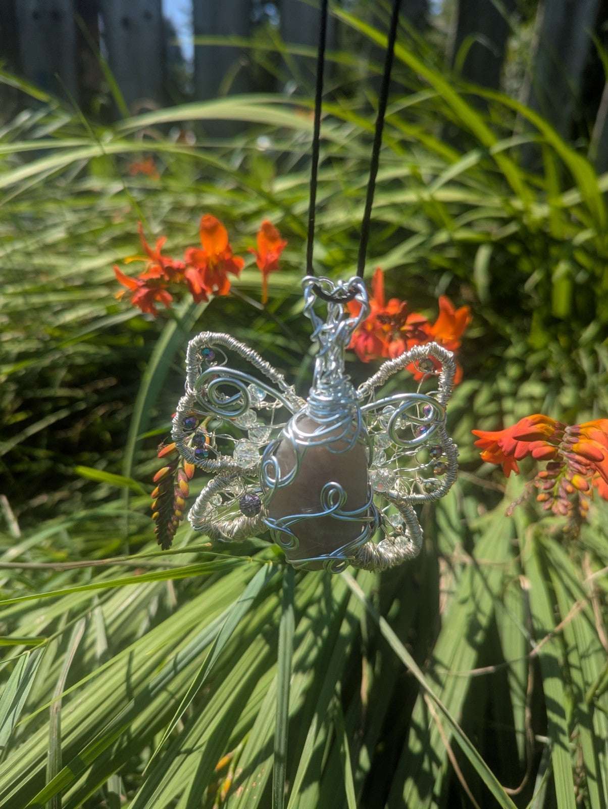 Handmade Sun and Moonstone Butterfly Necklace | Crystal Arborist