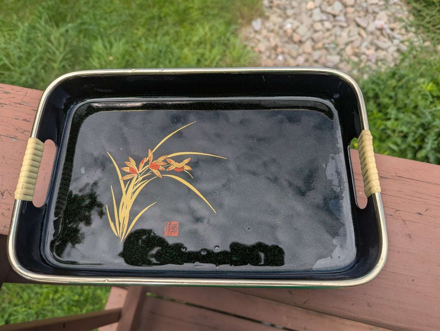 Three Vintage Oriental Style Serving Trays, Beautiful Green | Crystal Arborist