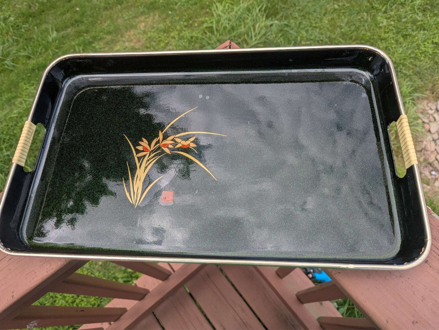 Three Vintage Oriental Style Serving Trays, Beautiful Green | Crystal Arborist