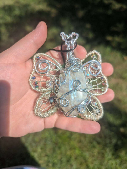 Handmade Sun and Moonstone Butterfly Necklace | Crystal Arborist