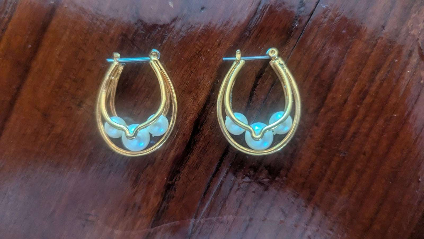 Vintage Hoop Like Gold-tone Earrings With Faux Pearls | Crystal Arborist