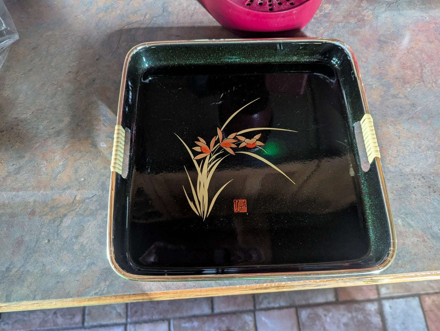 Three Vintage Oriental Style Serving Trays, Beautiful Green | Crystal Arborist