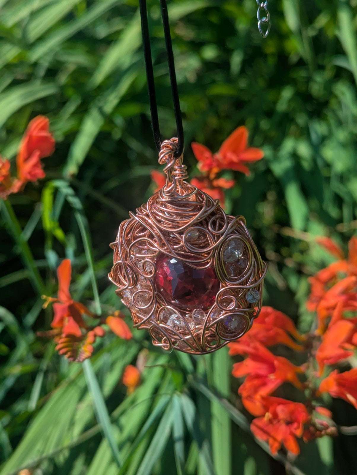 Handmade Red Topaz Wirewrapped Necklace | Crystal Arborist