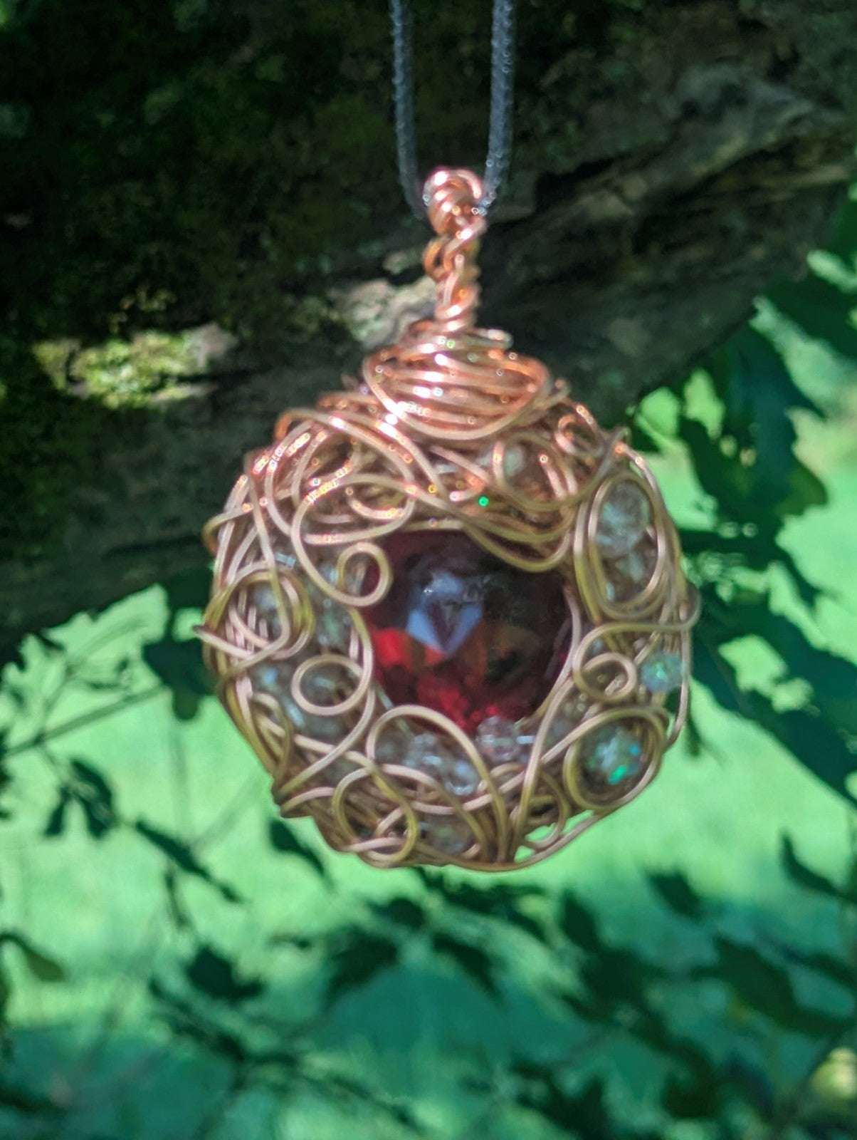 Handmade Red Topaz Wirewrapped Necklace | Crystal Arborist