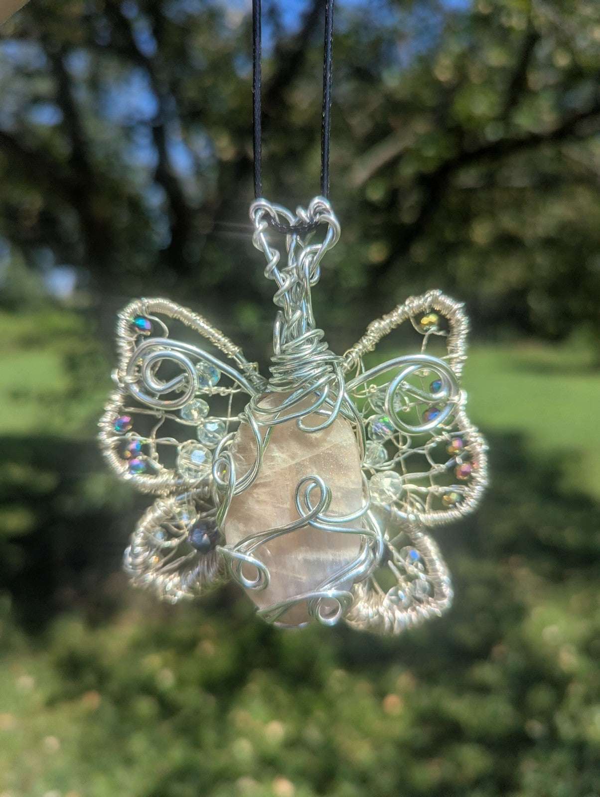 Handmade Sun and Moonstone Butterfly Necklace | Crystal Arborist