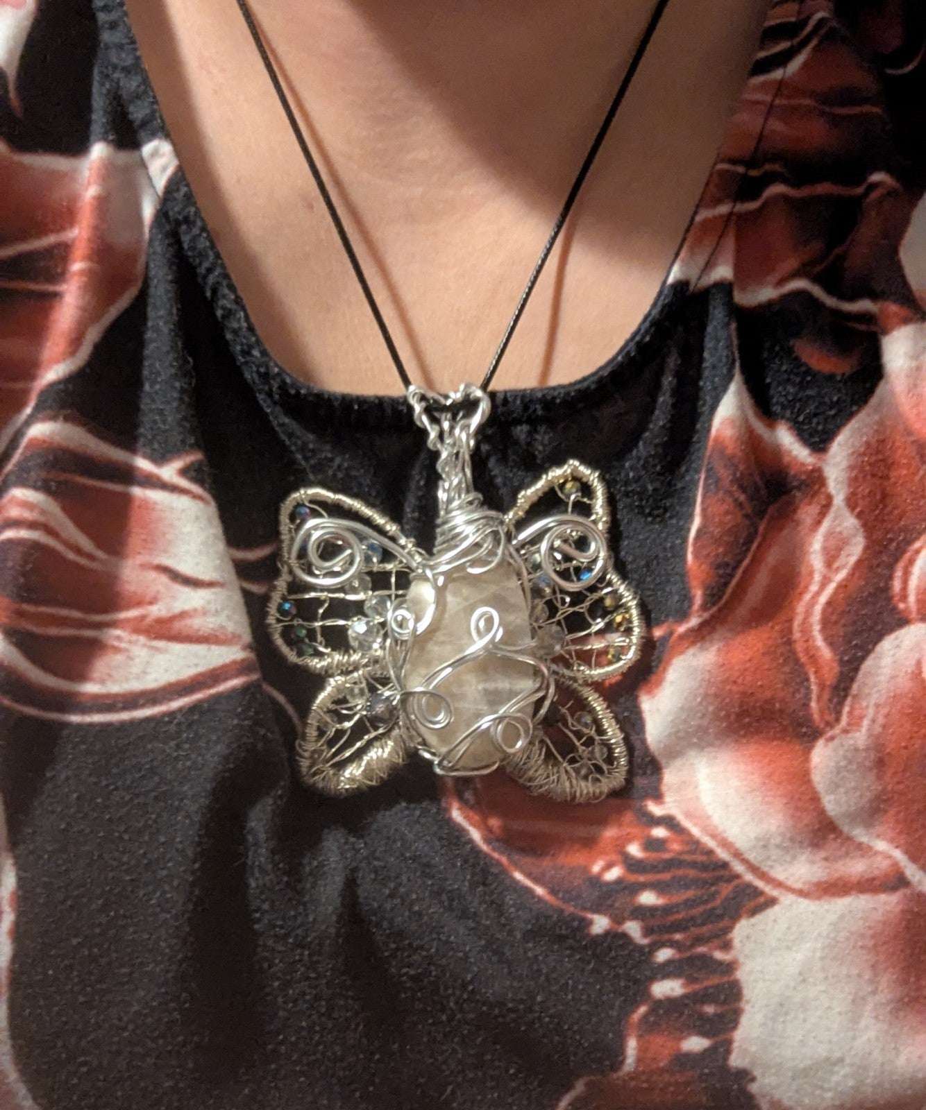 Handmade Sun and Moonstone Butterfly Necklace | Crystal Arborist