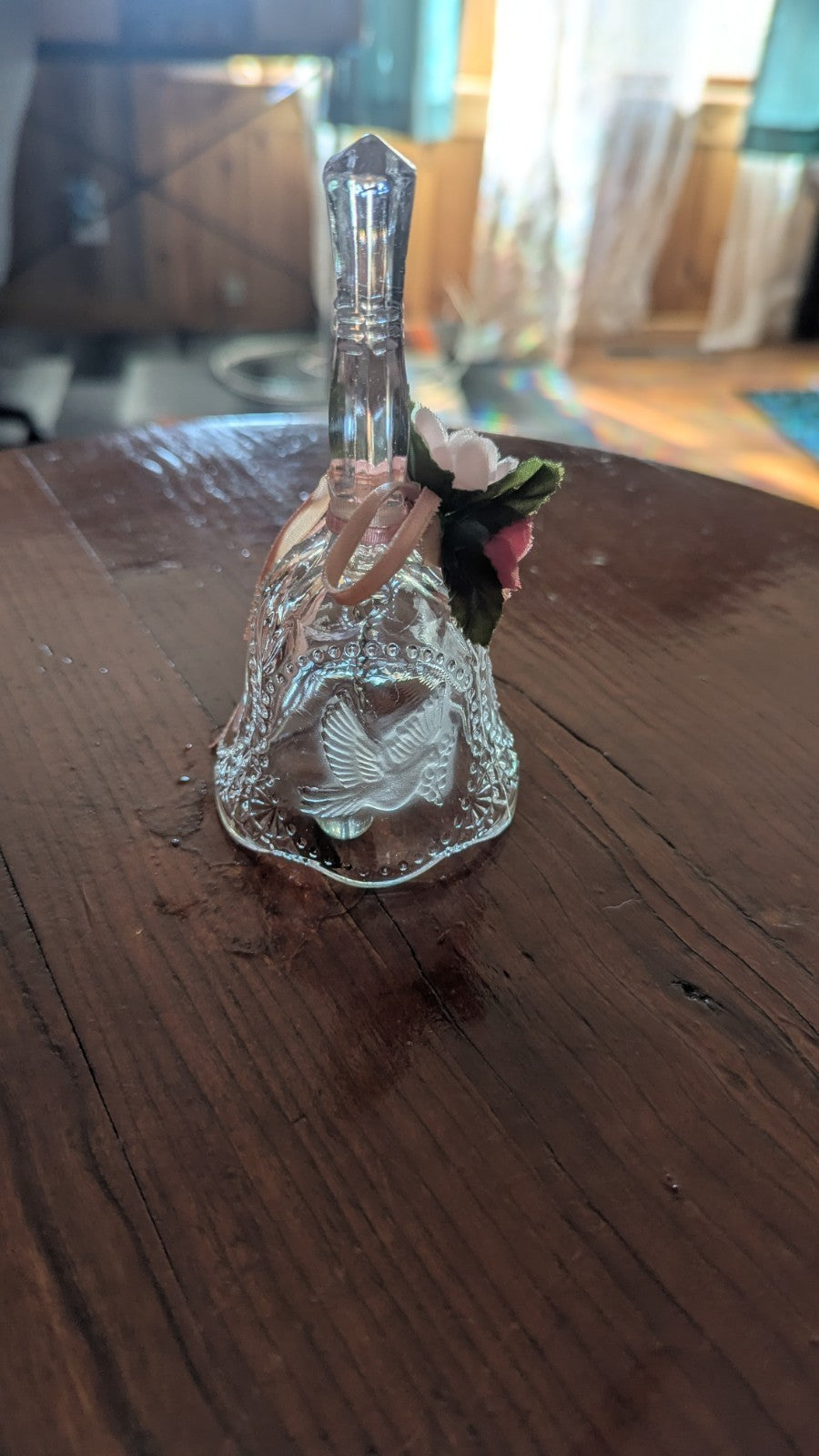 Vintage Glass Bell With Dove, Friendship, Religion, Nice Sound