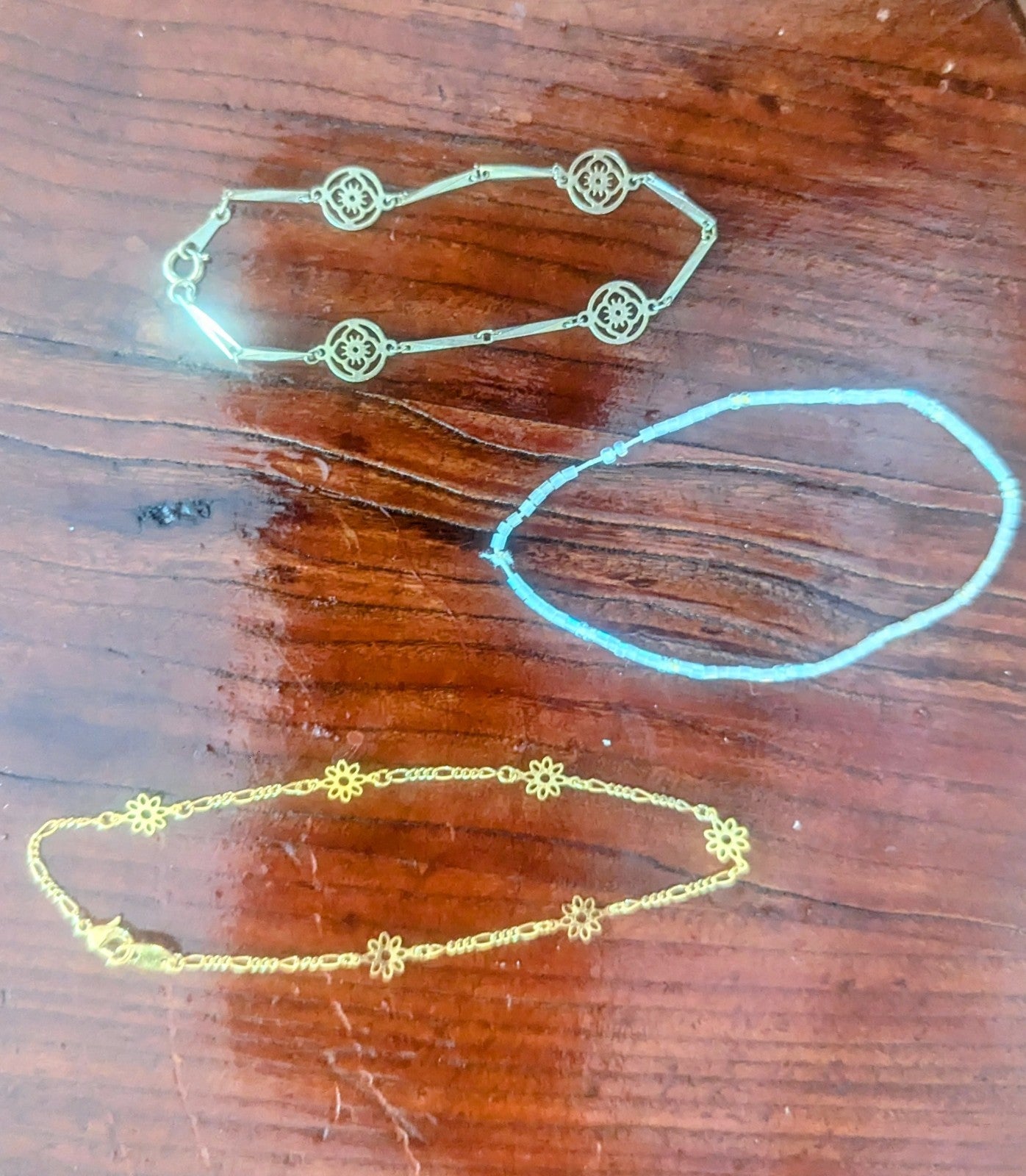 Vintage Bracelets, Two Avon, One Unbranded & Beaded, Gold Tone, White Beads