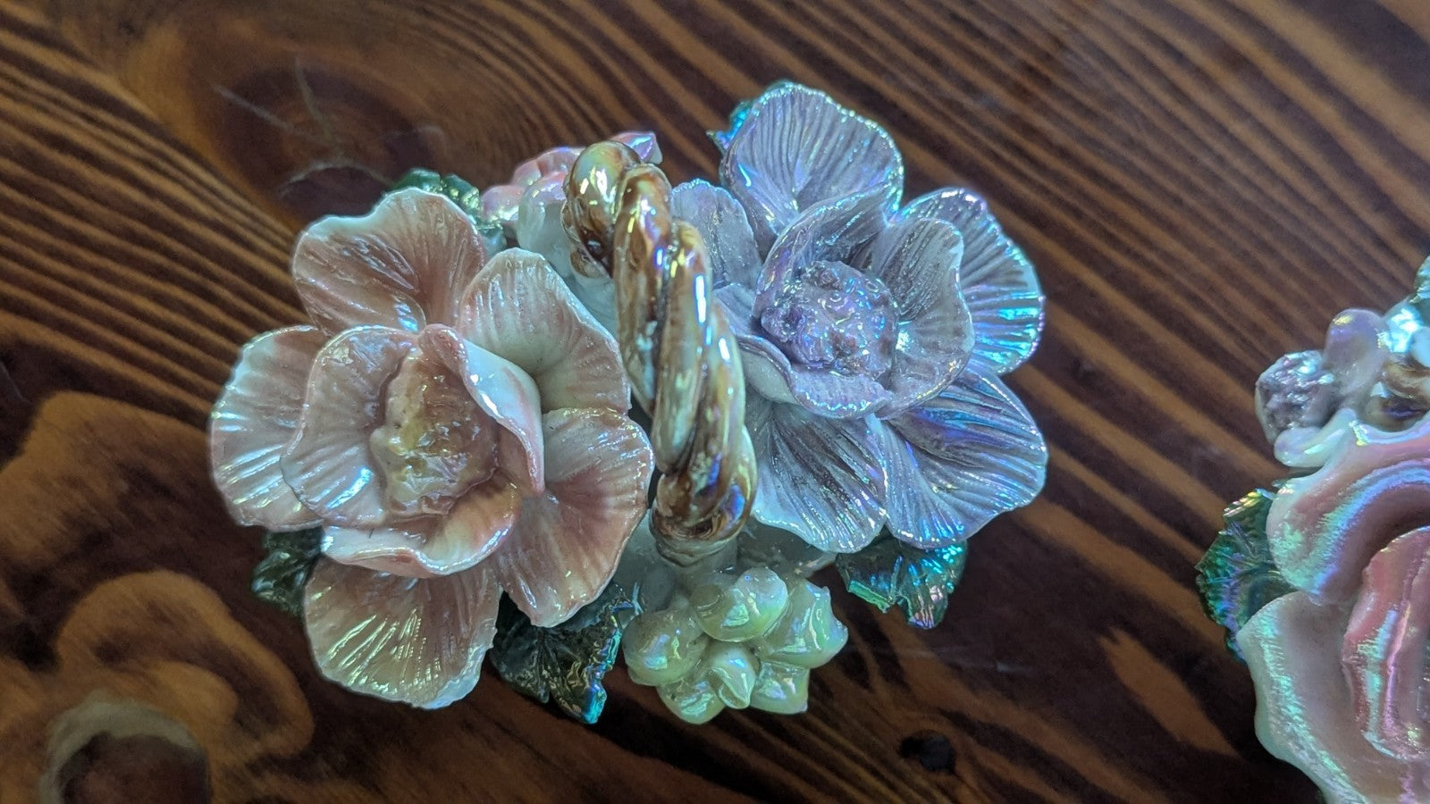 Pearly Flower Basket Sculptures, Knickknacks, Vintage
