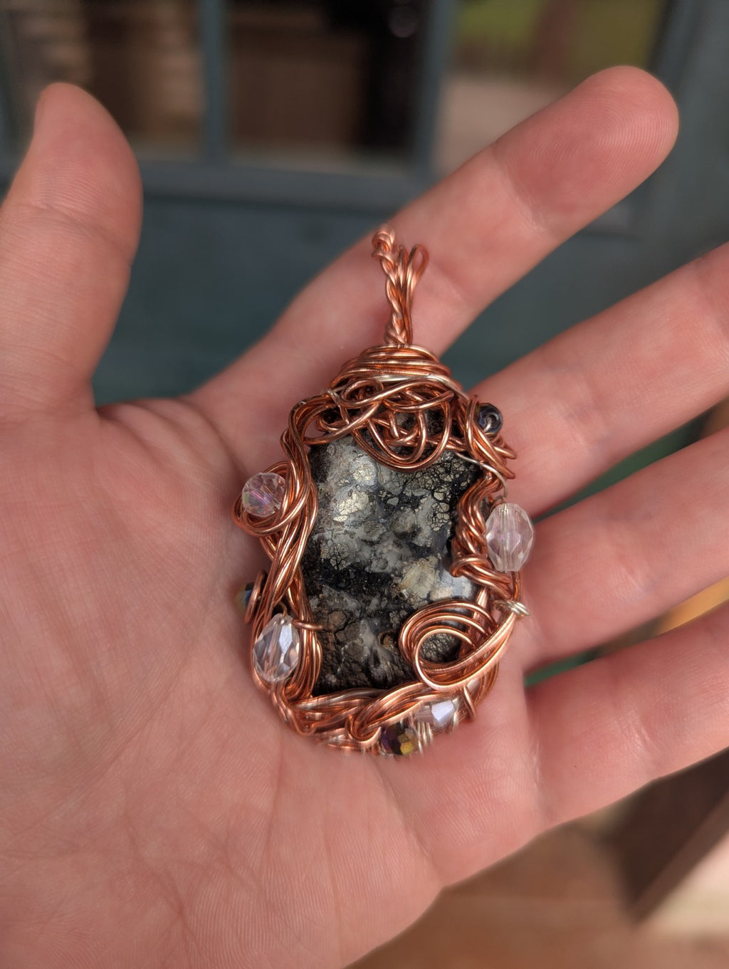 Marcasite Necklace, Handmade Pendant, Beautiful, Natural Gemstone & Glass Beads