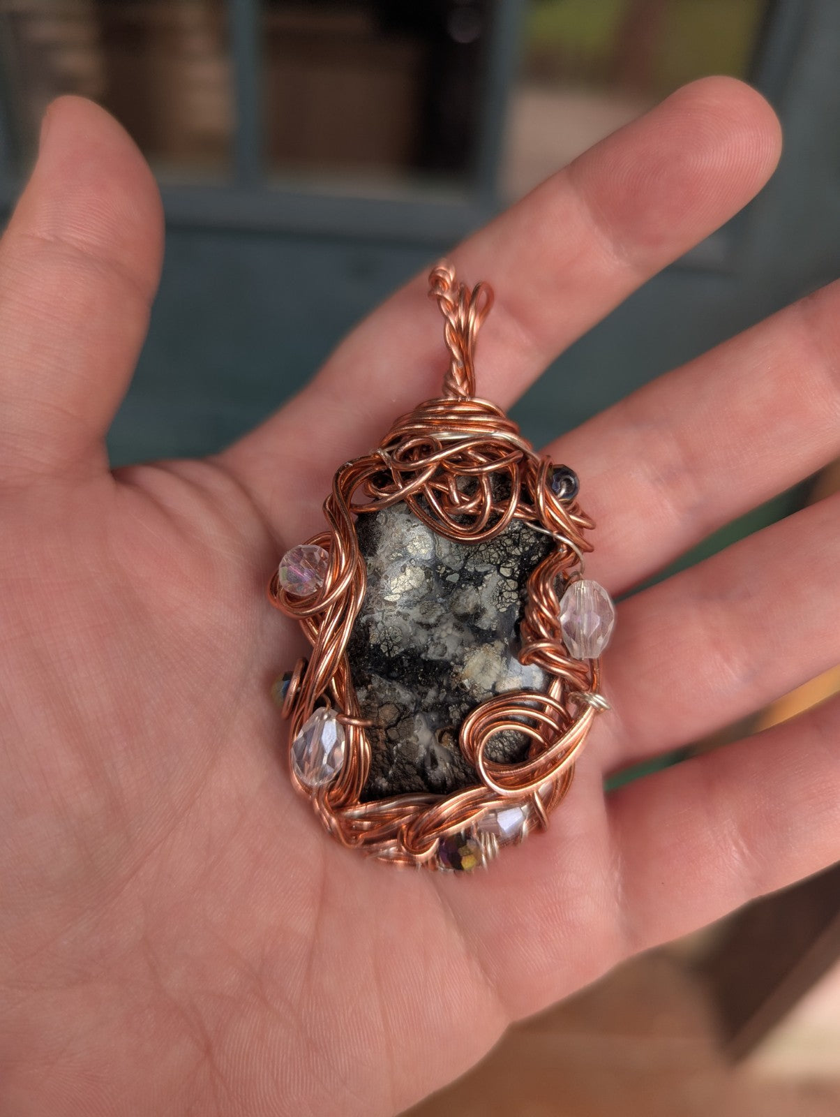 Marcasite Necklace, Handmade Pendant, Beautiful, Natural Gemstone & Glass Beads