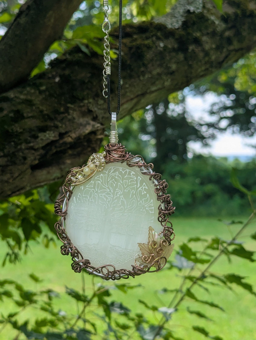 Selenite Crystal Wall Hanging/ Large Necklace, TreeDesign, Beautiful, Home Decor