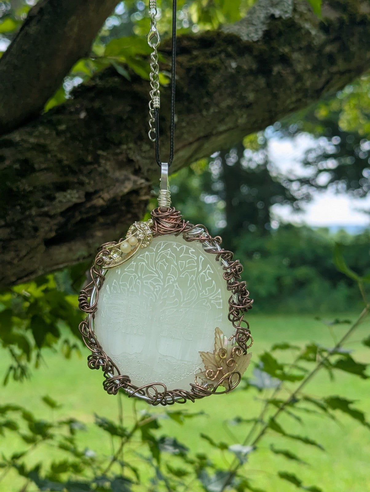 Selenite Crystal Wall Hanging/ Large Necklace, TreeDesign, Beautiful, Home Decor