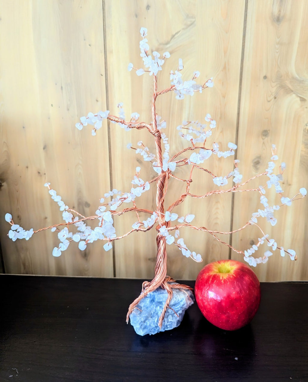 Serene WireWrapped Tree: White Jade &Blue Calcite Gemstone for Peace& Prosperity