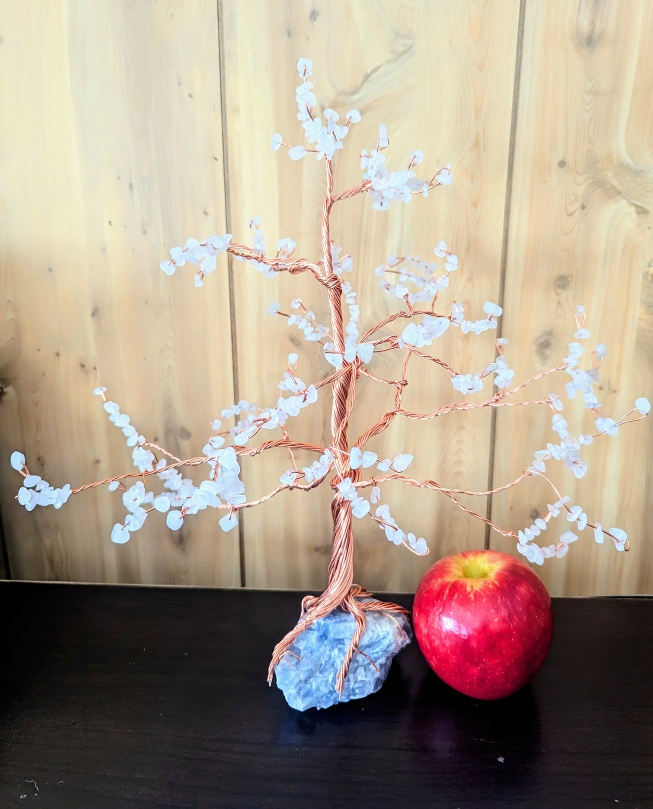 Serene WireWrapped Tree: White Jade &Blue Calcite Gemstone for Peace& Prosperity