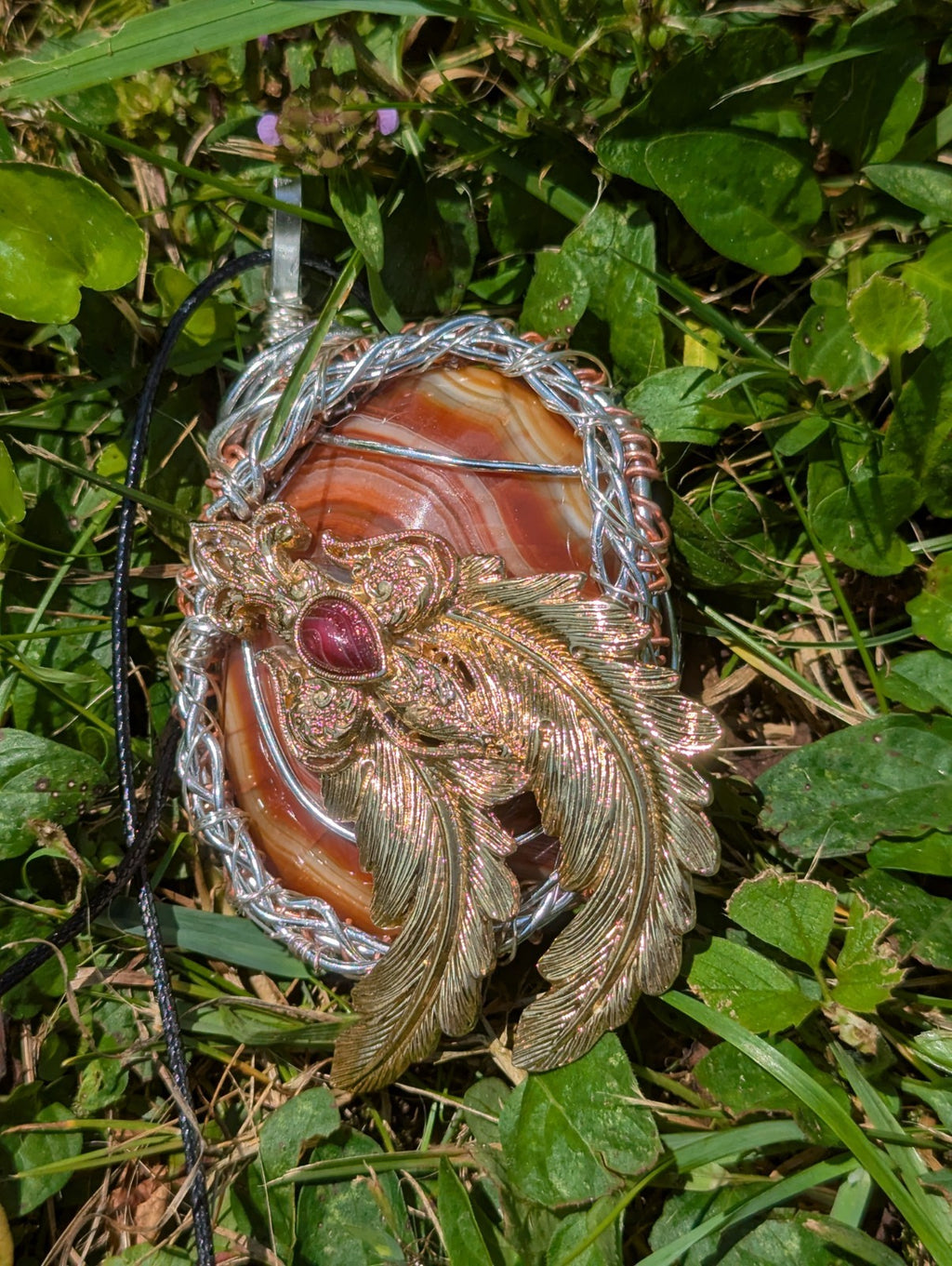 Red Onyx Banded Agate Necklace, Retro, Unique, One-of-a-kind , Handmade