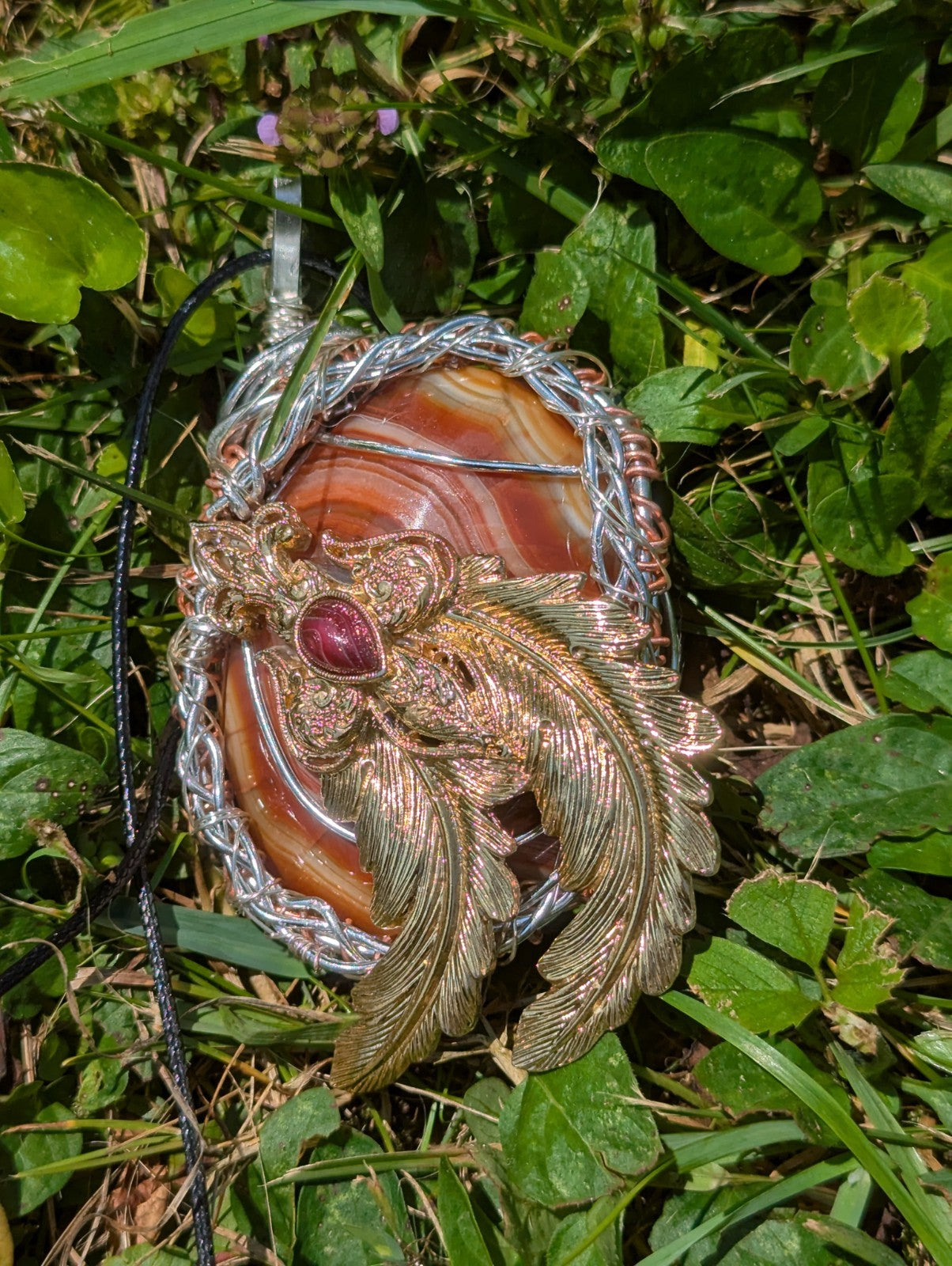Red Onyx Banded Agate Necklace, Retro, Unique, One-of-a-kind , Handmade