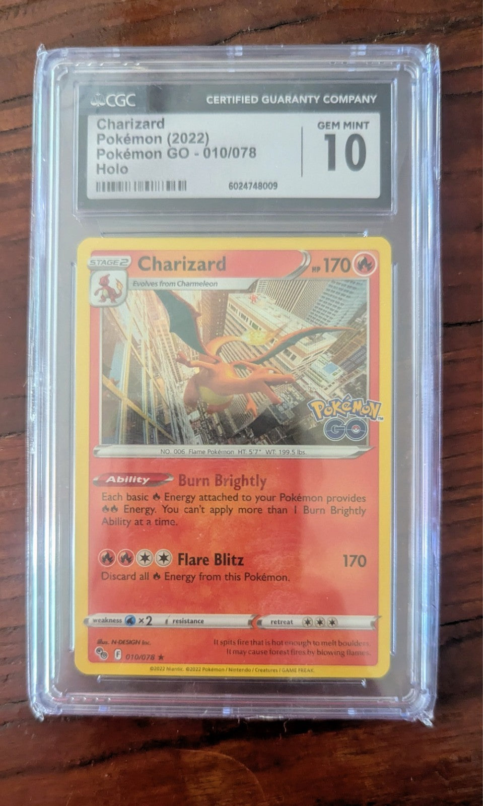 CGC Graded Mint 10, Charizard Pokemon Go Holo Card 10/078, Pokemon TCG, English