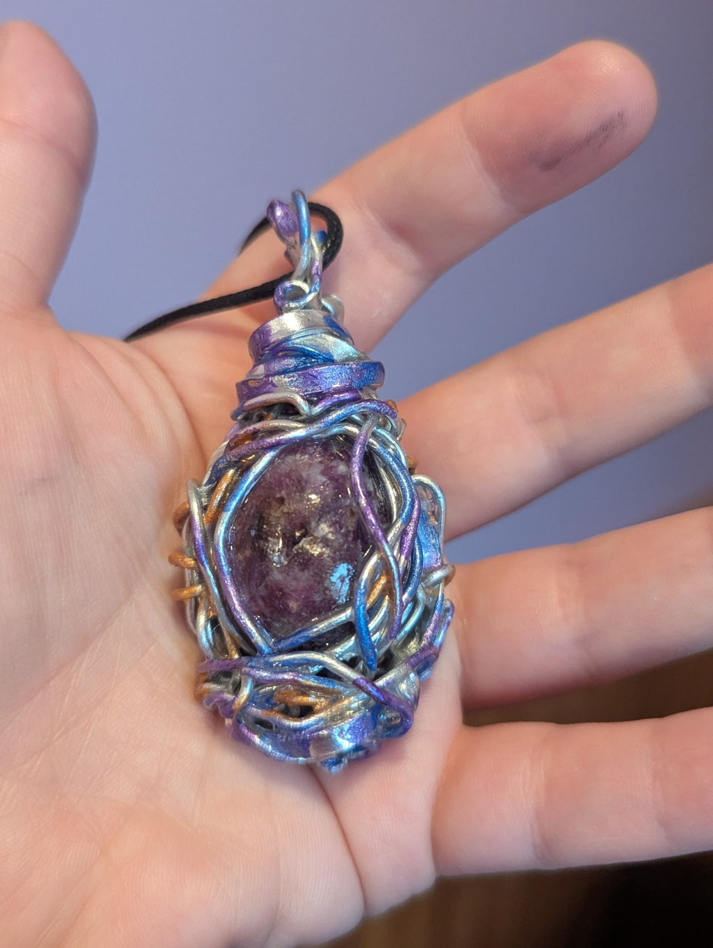Lapidolite Painted Wire Necklace, Healing Crystal to Support Change and Emotions