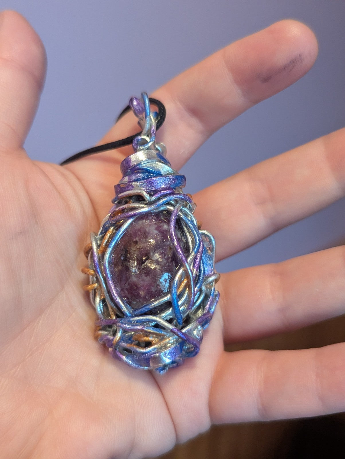 Lapidolite Painted Wire Necklace, Healing Crystal to Support Change and Emotions