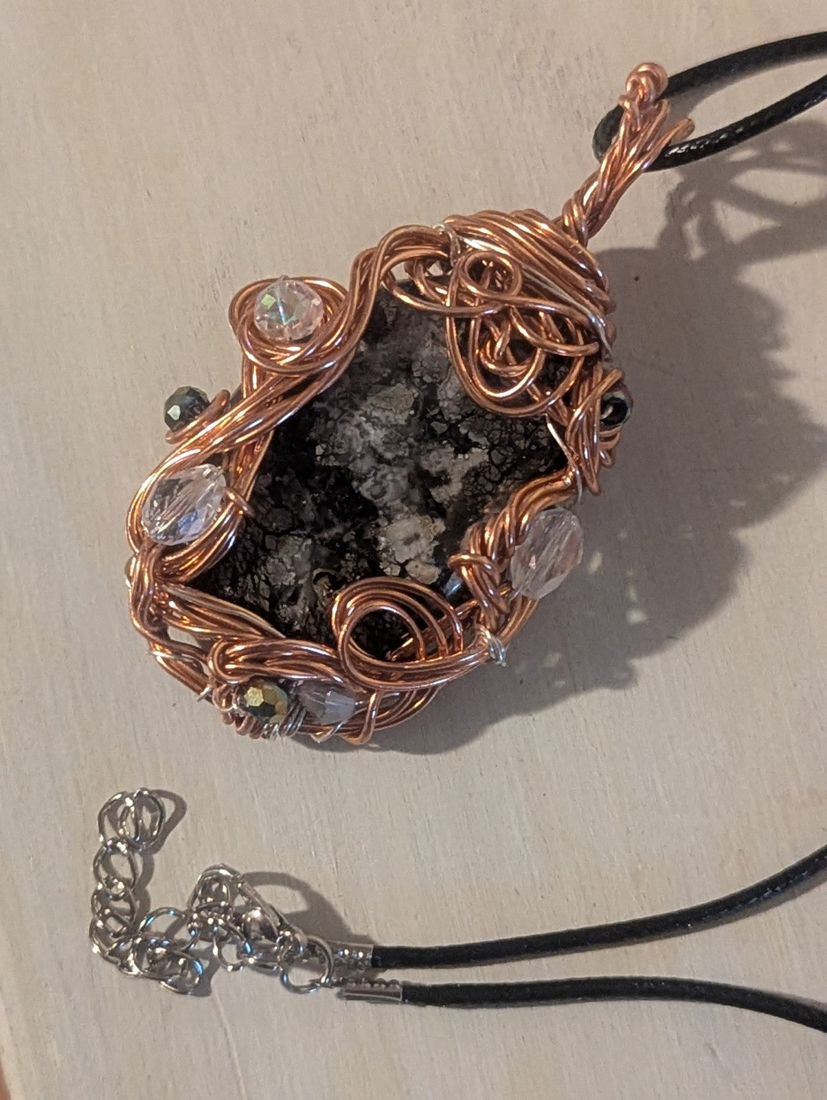 Marcasite Necklace, Handmade Pendant, Beautiful, Natural Gemstone & Glass Beads
