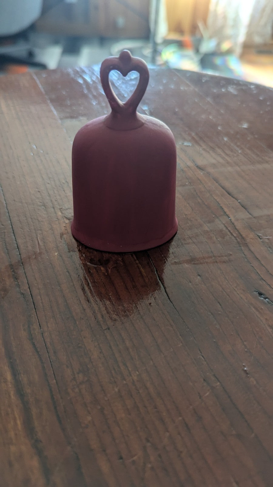 Red Painted Bell with Heart Shaped Handle | Crystal Arborist