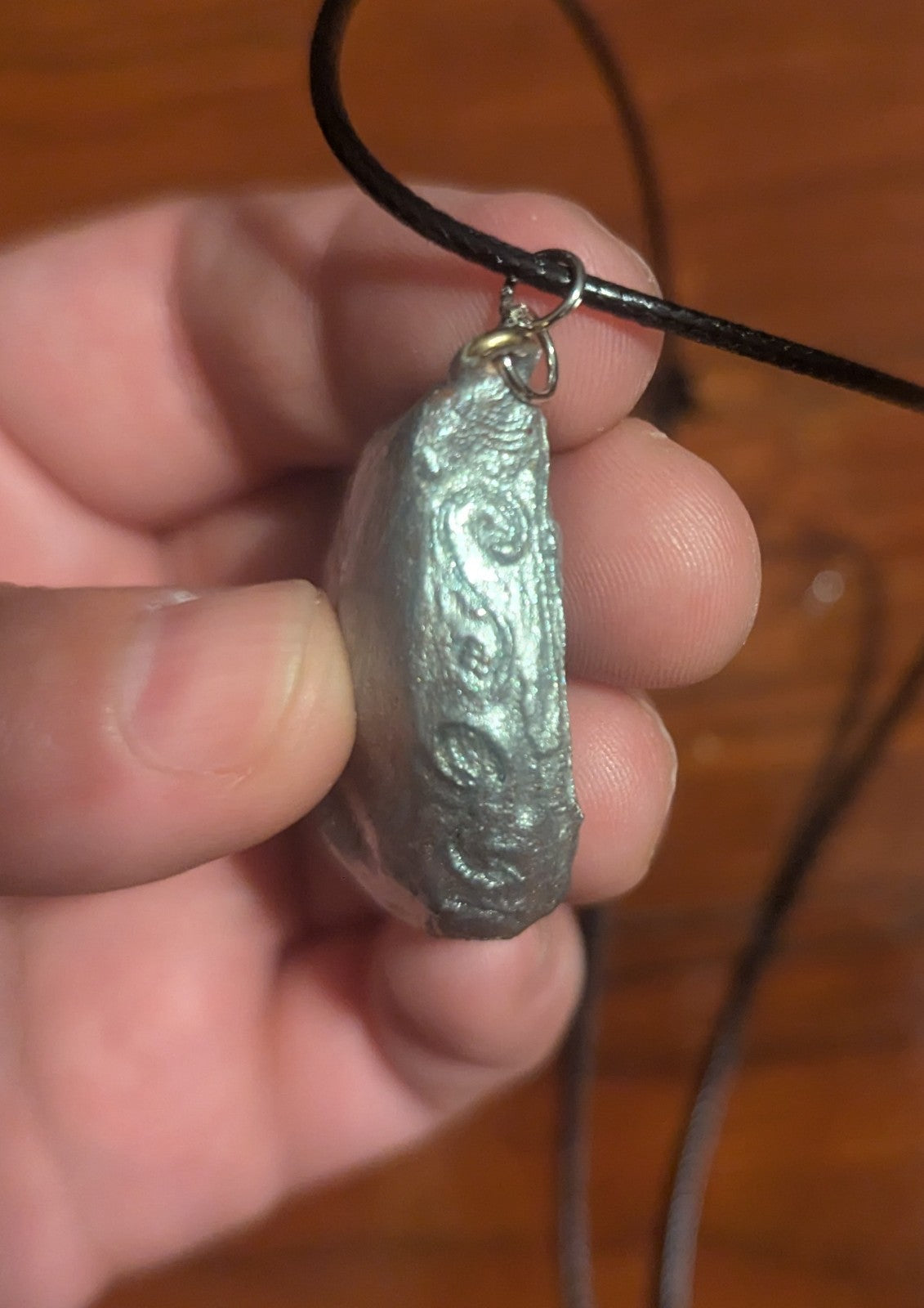 Rare Abalone Shell Pendant, With  Hand Painted Terracotta Clay Frame