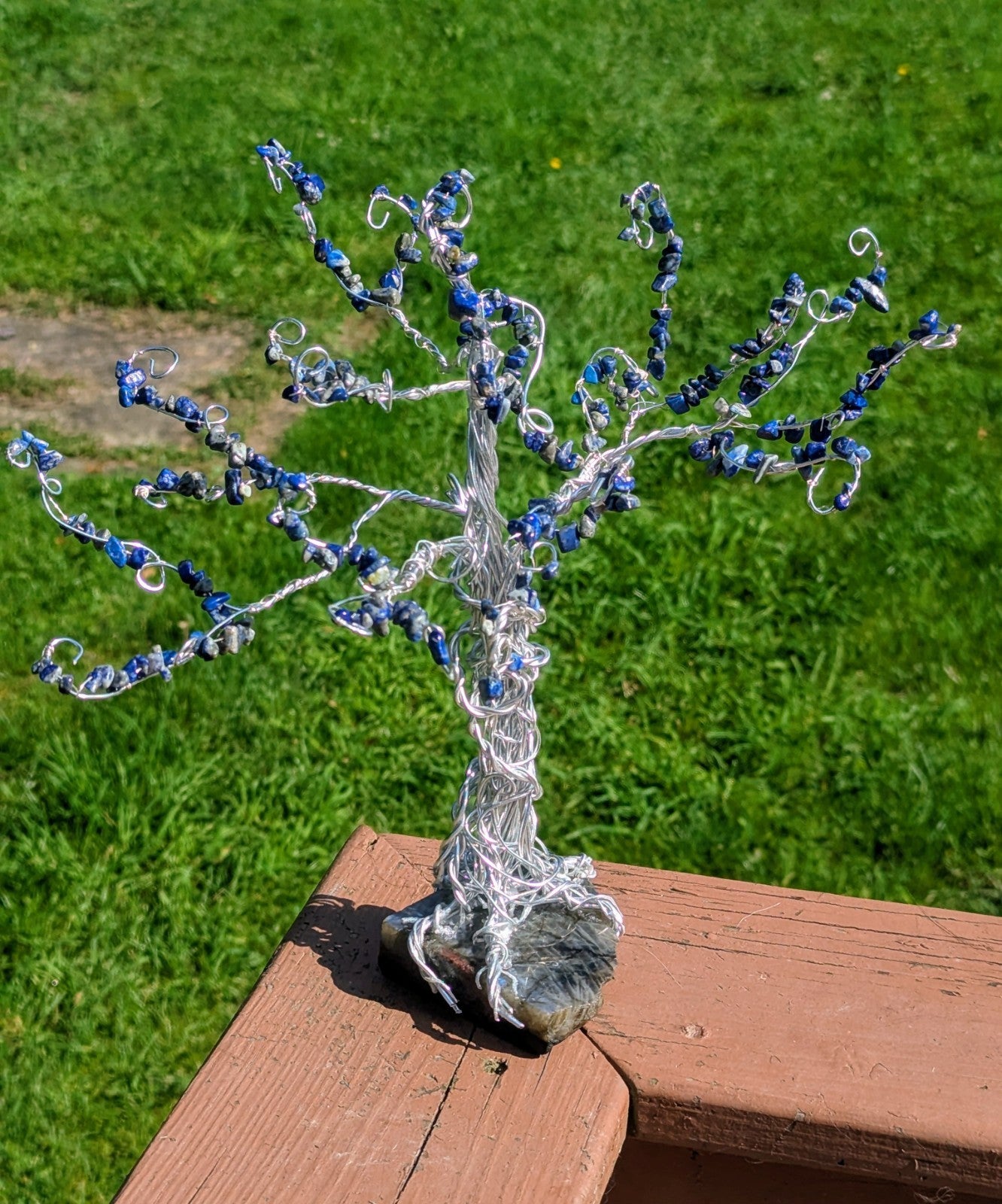 Lapis & Labradorite Gemstone Tree: Wire Art for Protection & Intuition, Reiki