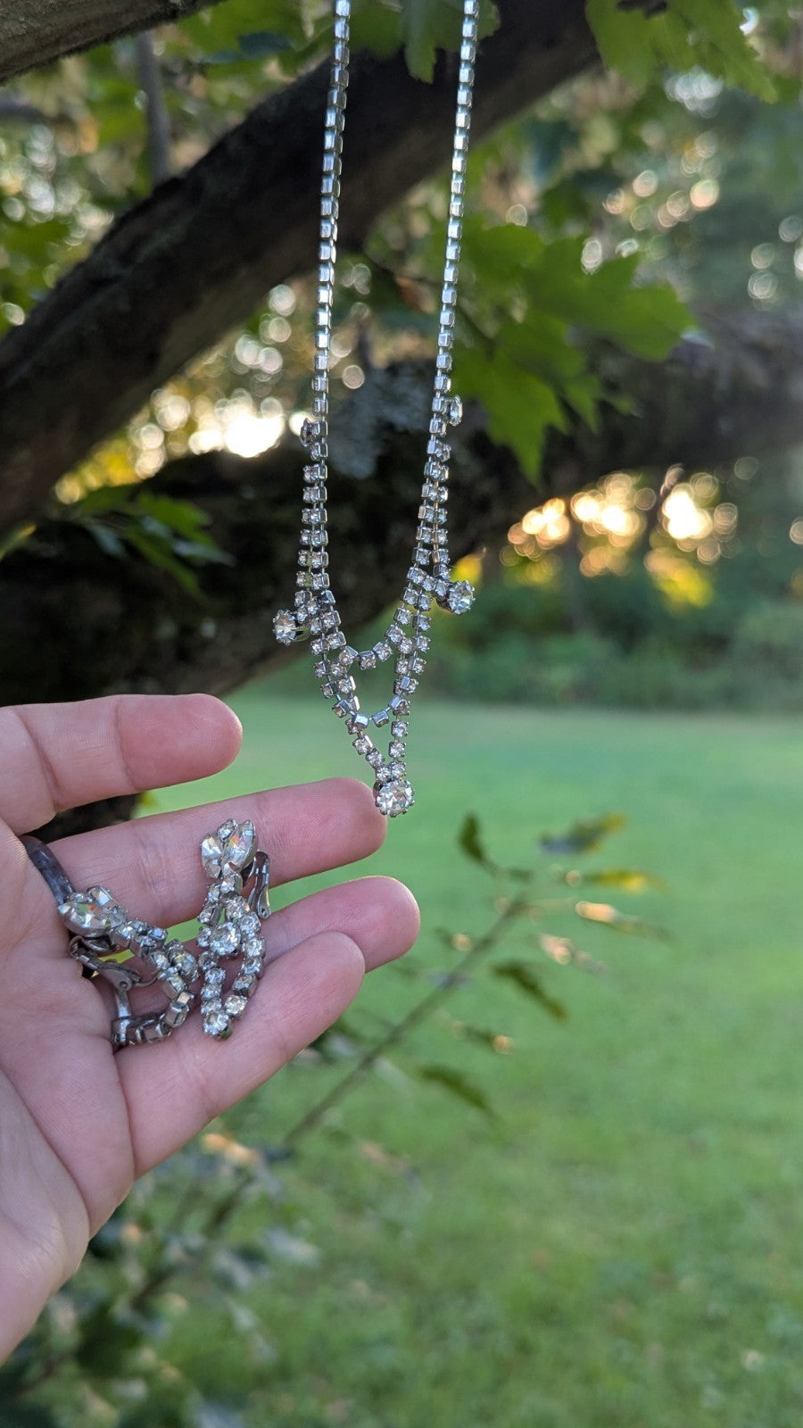 Vintage Rhinestone Choker Necklace With Matching Clip-on Earings