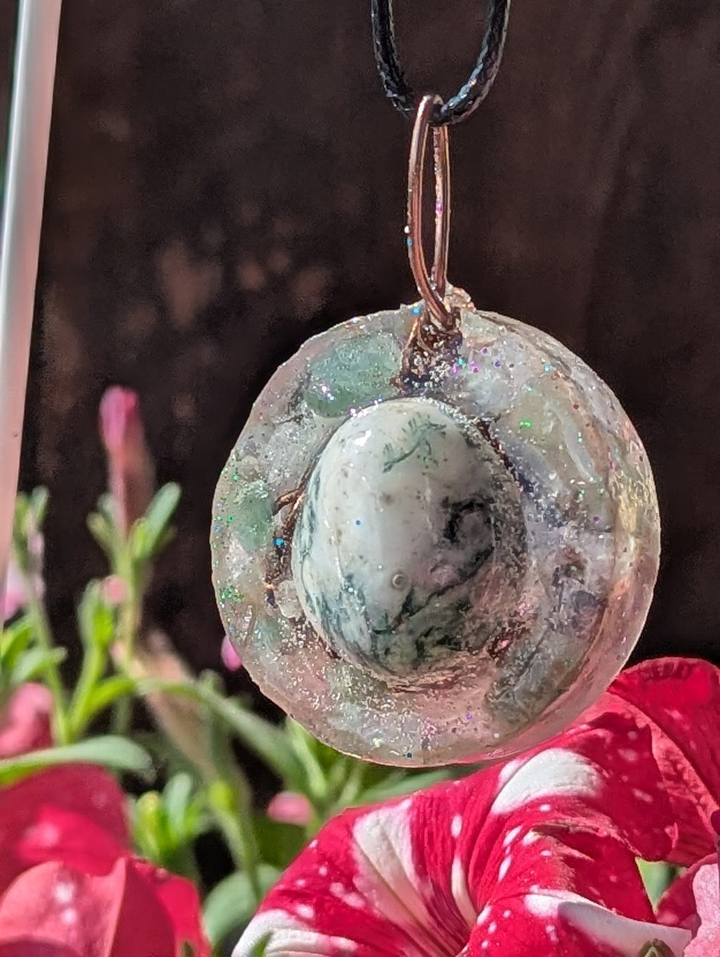 Moss Agate Gemstone Necklace, with Green Aventurine for Connection to Nature