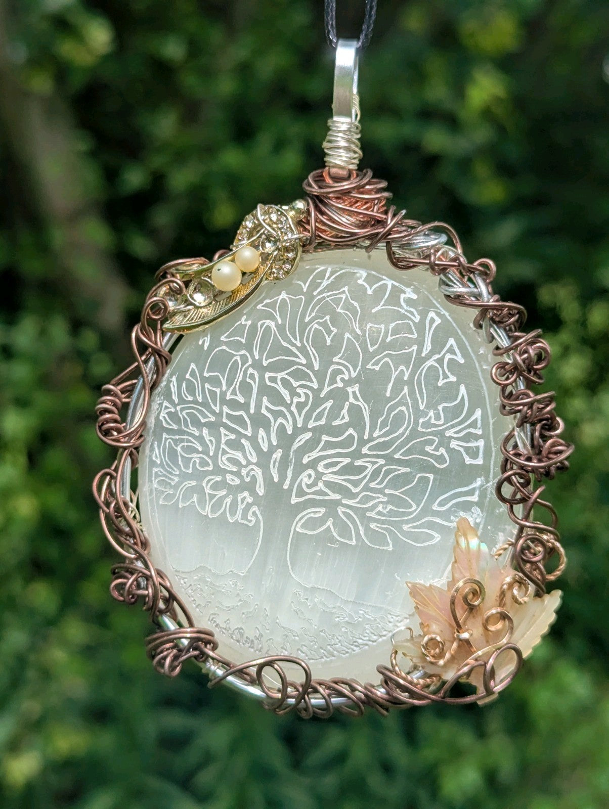 Selenite Crystal Wall Hanging/ Large Necklace, TreeDesign, Beautiful, Home Decor