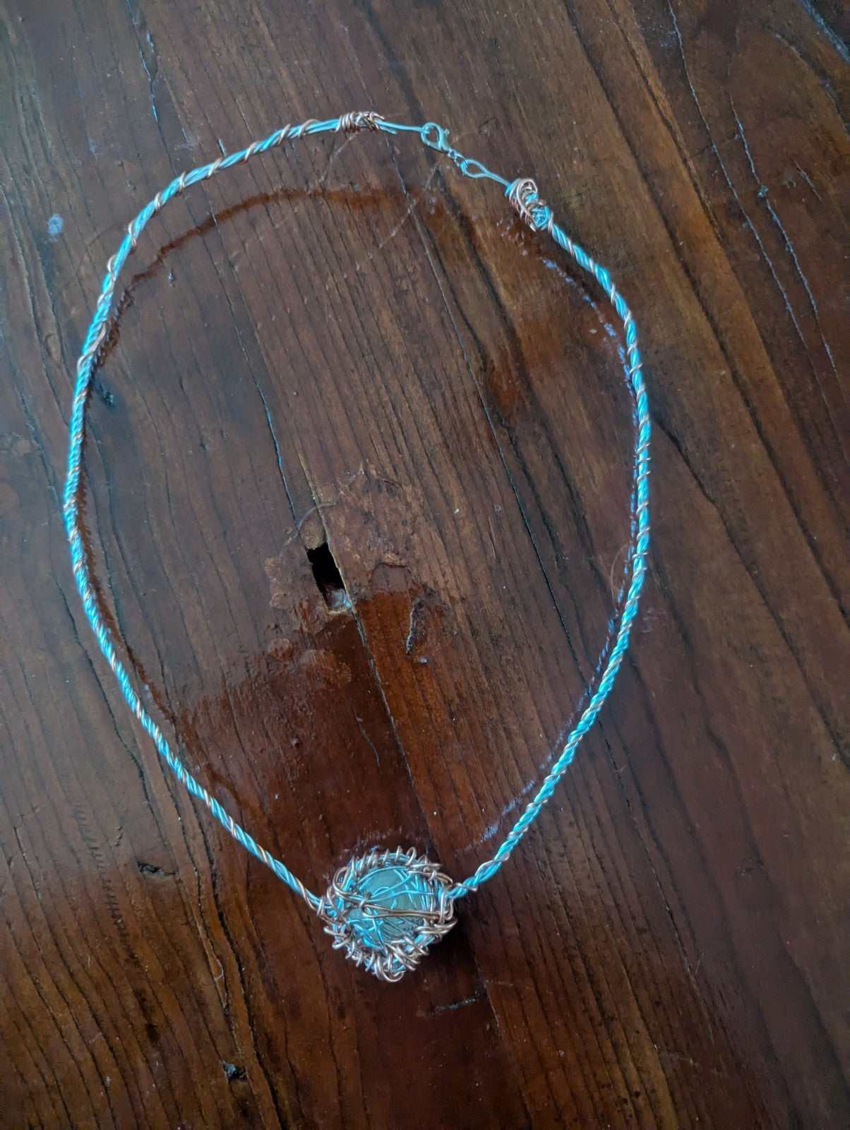 Citrine Wire Necklace With Silver and Copper Colored Wire For Joy and Prosperity