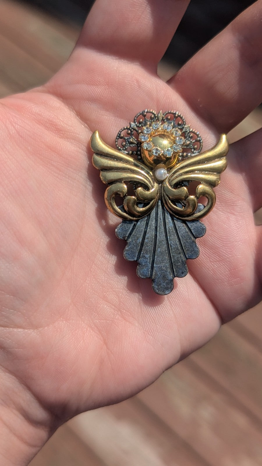 Vintage Gold and Silver Toned Angel With Rhinestones, Wearable Brooch
