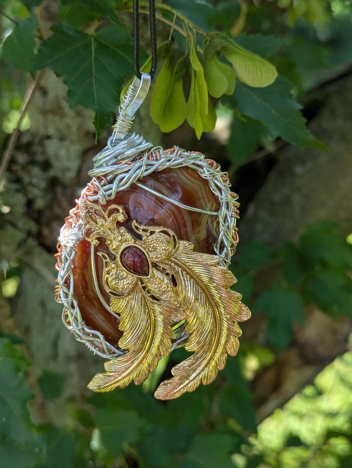Red Onyx Banded Agate Necklace, Retro, Unique, One-of-a-kind , Handmade
