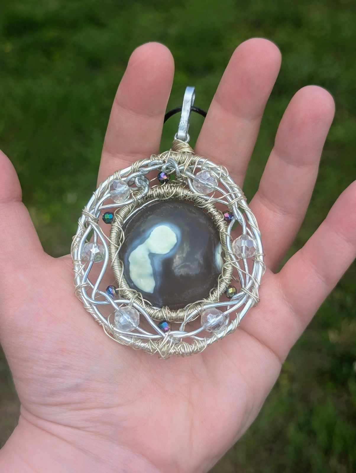 Orca Agate/ Ocean Agate Wirewrapped Necklace For Calm and Protection