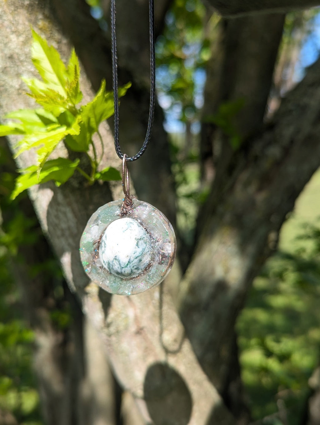 Moss Agate Gemstone Necklace, with Green Aventurine for Connection to Nature