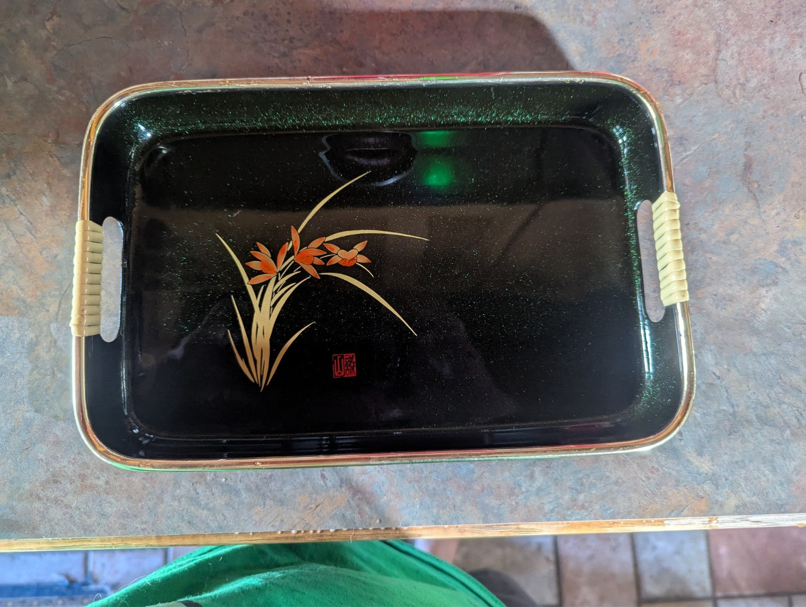 Three Vintage Oriental Style Serving Trays, Beautiful Green