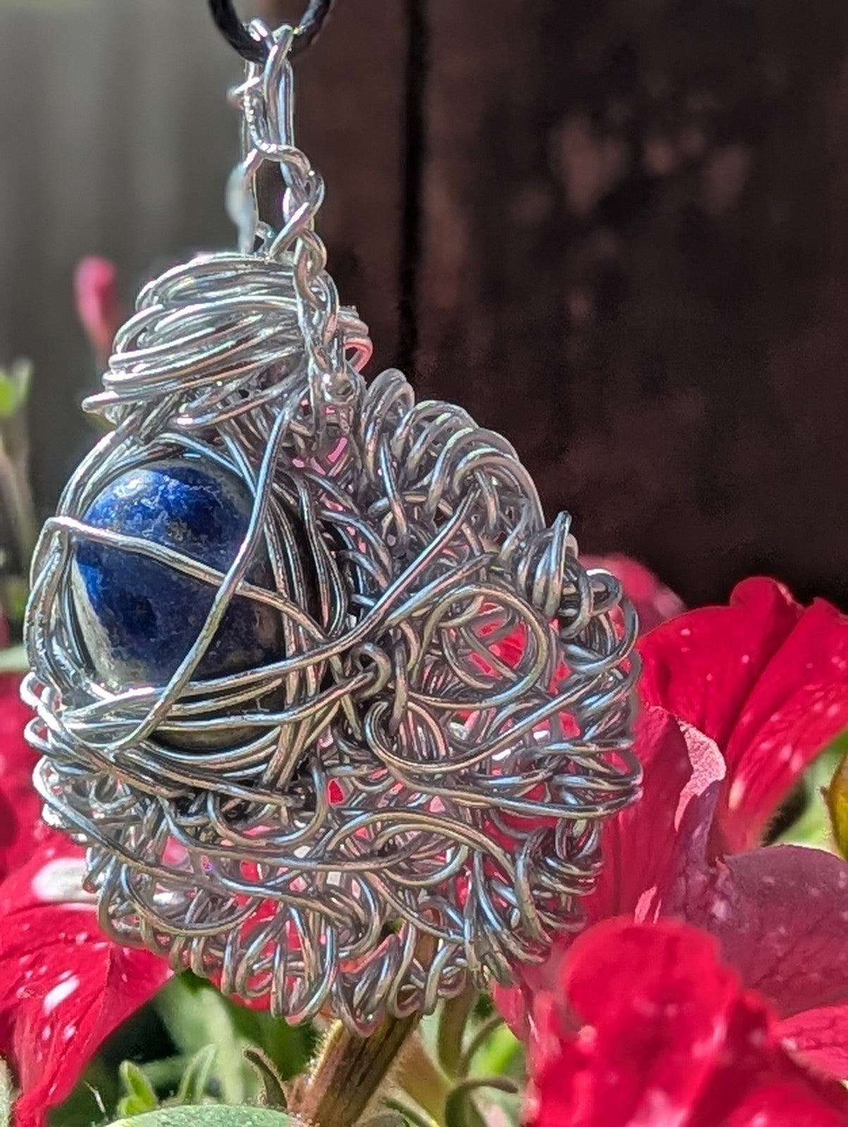 Lapis Lazuli Crescent Moon Wire Necklace for Wealth and Prosperity