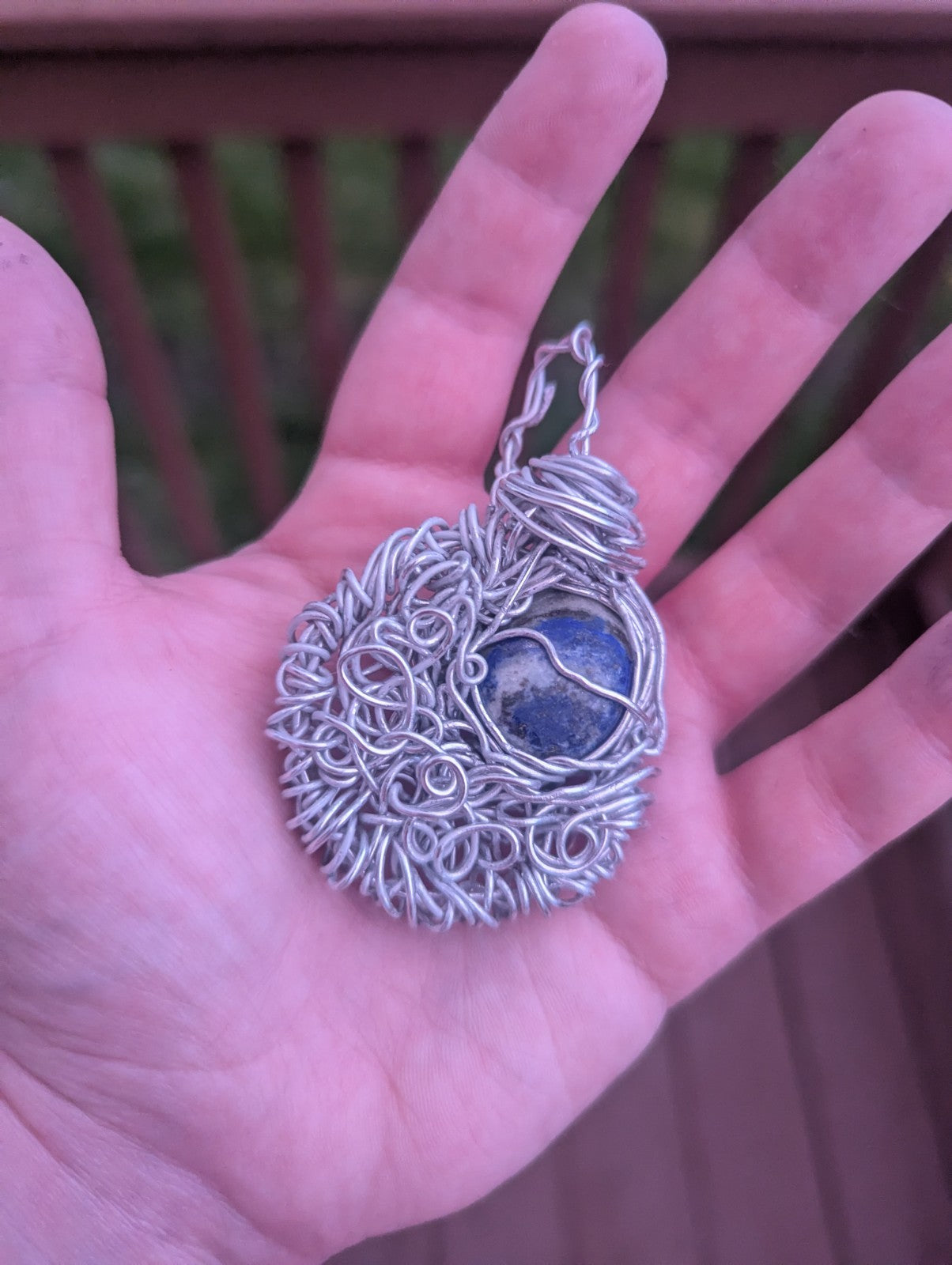 Lapis Lazuli Crescent Moon Wire Necklace for Wealth and Prosperity