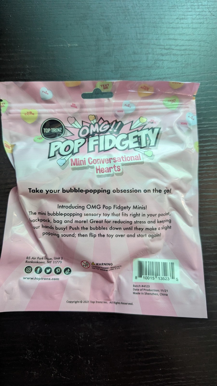 OMG Pop Fidgety, Conversational Heart Popper, Fidget Toy