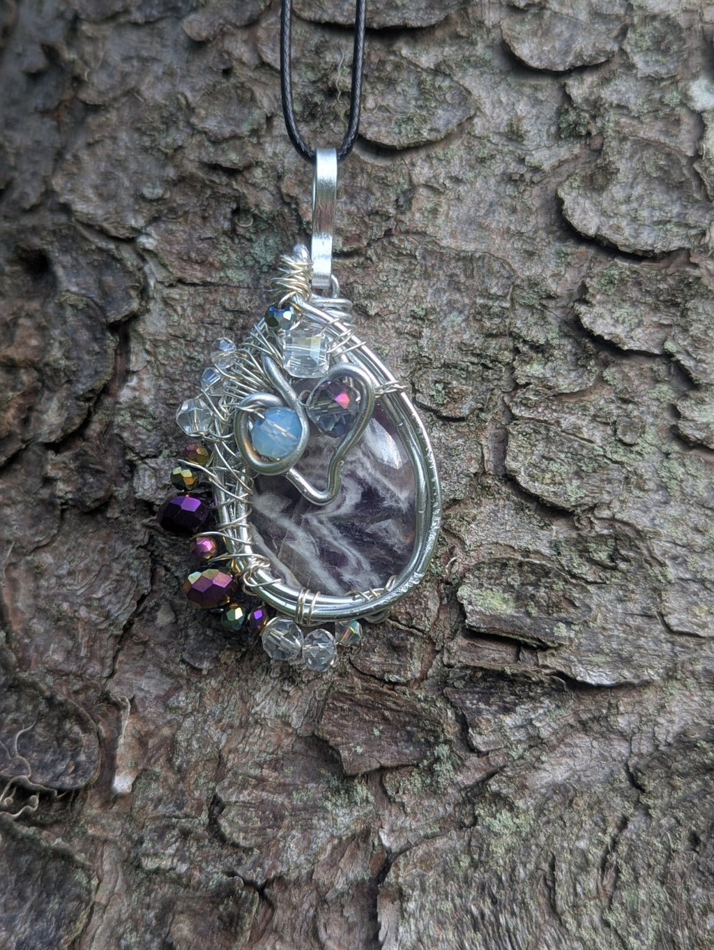 Dream Amethyst Beaded Wirewrapped Necklace, Original One-of-a-Kind Pendant