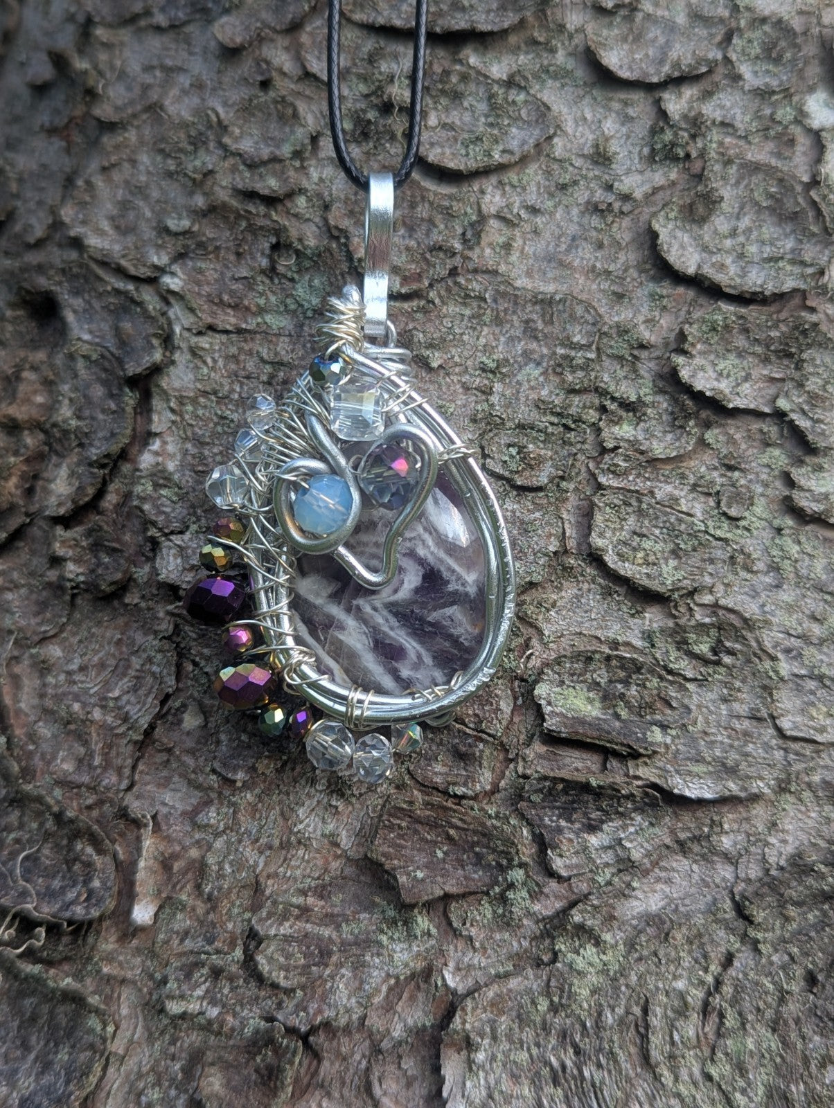 Dream Amethyst Beaded Wirewrapped Necklace, Original One-of-a-Kind Pendant