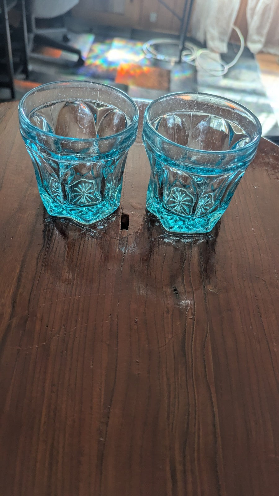 Light Blue Glass, Pair Of Vintage Drinking Or Ice cream Glasses