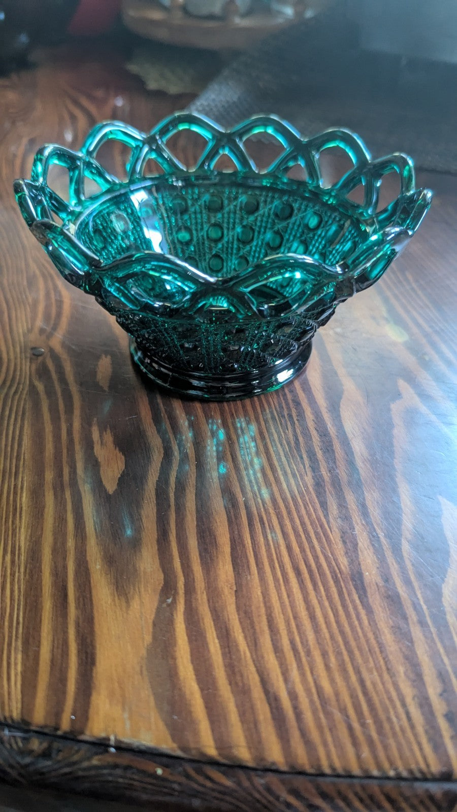 Vintage Green Glass Basket, Decorative, Home Decor, Centerpiece