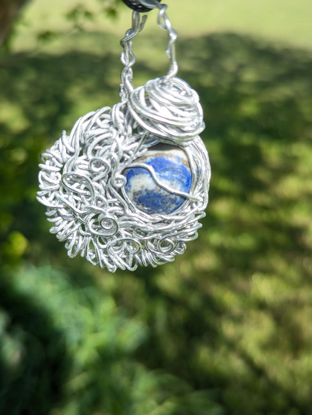 Lapis Lazuli Crescent Moon Wire Necklace for Wealth and Prosperity
