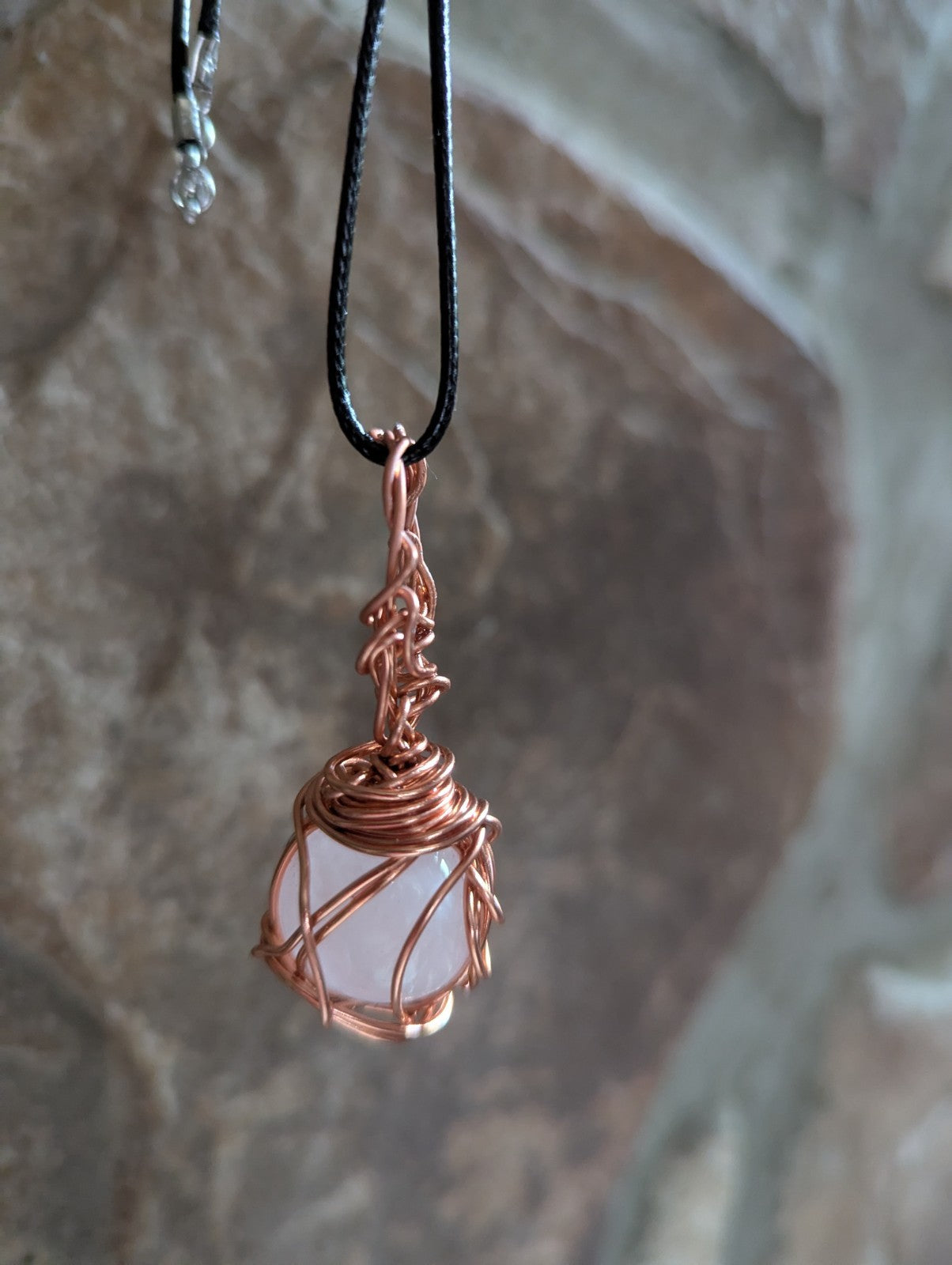 Handcrafted White Quartz Wire Necklace, for Crown Chakra, Beautiful