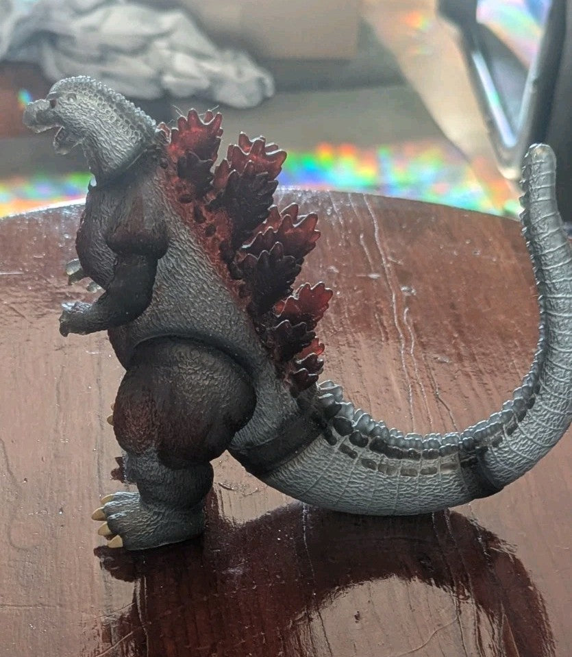 Godzilla Figure, Glitter And Red Back Spikes, Vintage, Burning Godzilla?