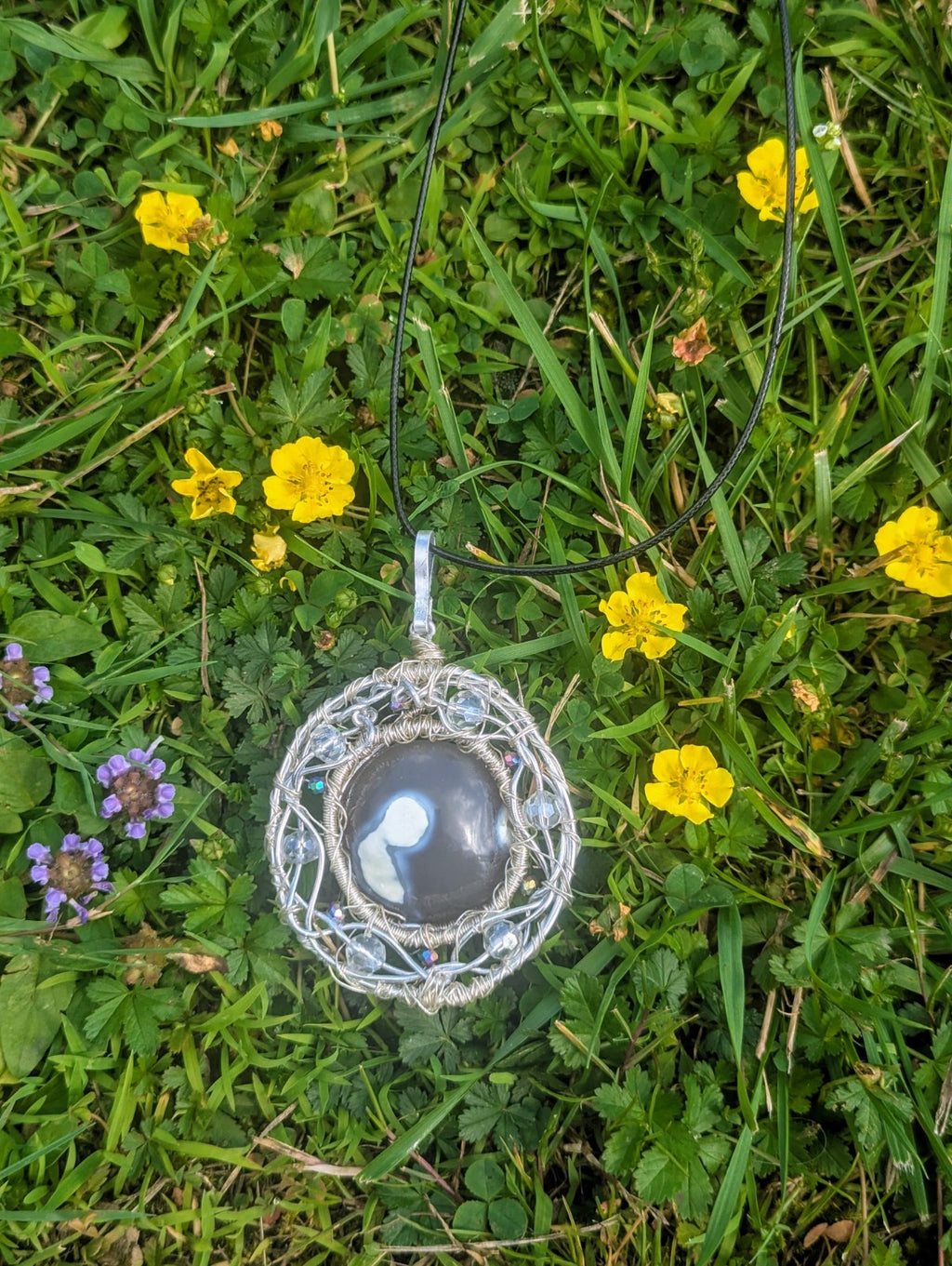 Orca Agate/ Ocean Agate Wirewrapped Necklace For Calm and Protection